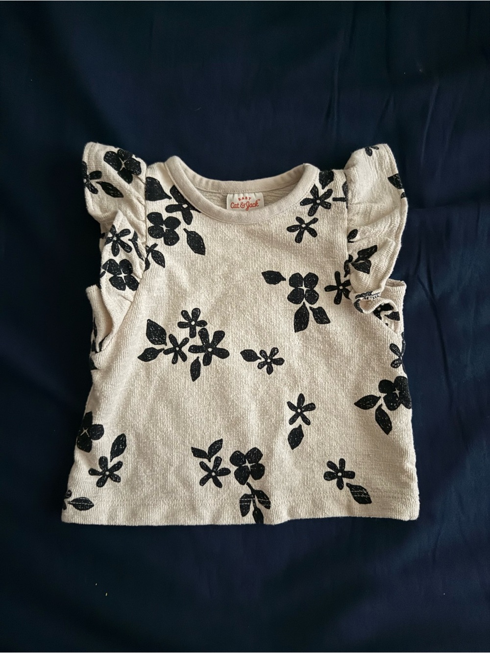 Cat & Jack Cream Top with Black Floral Ruffles